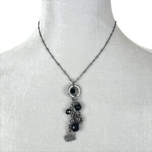 Danon Silver Tone Chain Necklace with Dangle Charms and Beads Pendant